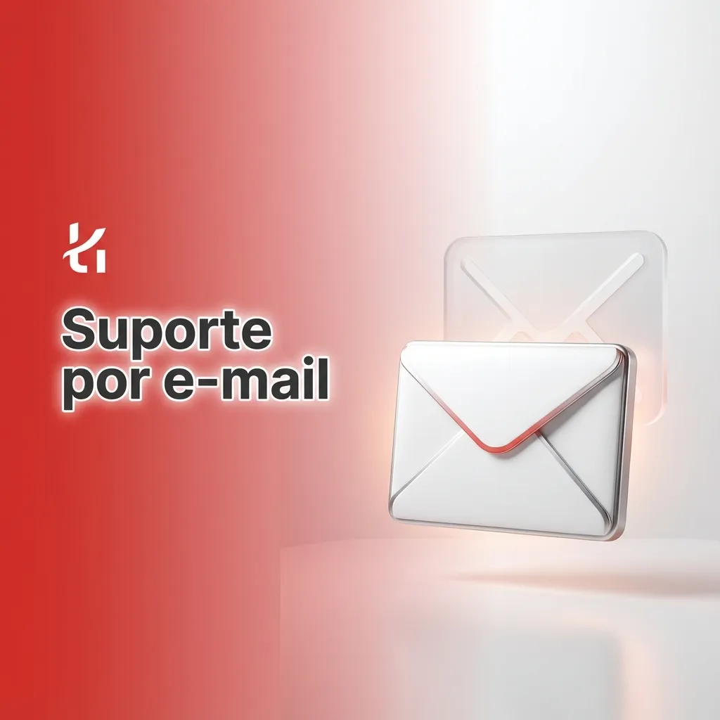 Ilustração de suporte por e-mail com envelope, ícones de documentos e computador representando atendimento detalhado